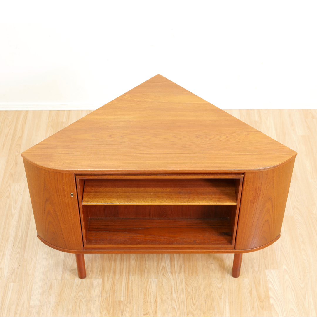 MID CENTURY TEAK REVOLVING CORNER BAR BY SIESTA