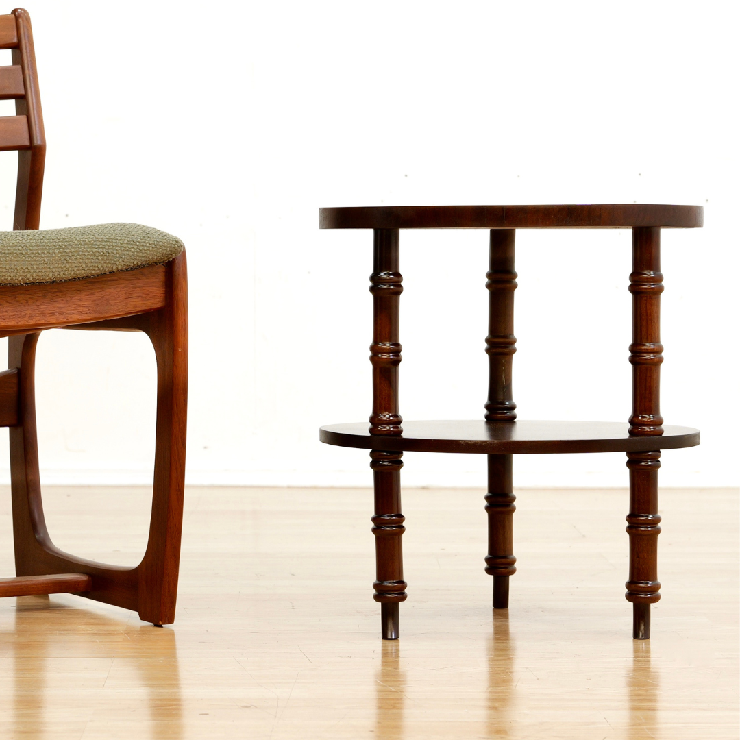 1950s Brazilian Tiki Side Table Inlaid Marquetry Beach Scene