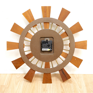 MID CENTURY TEAK SUNBURST WALL CLOCK BY EUROSTYLE
