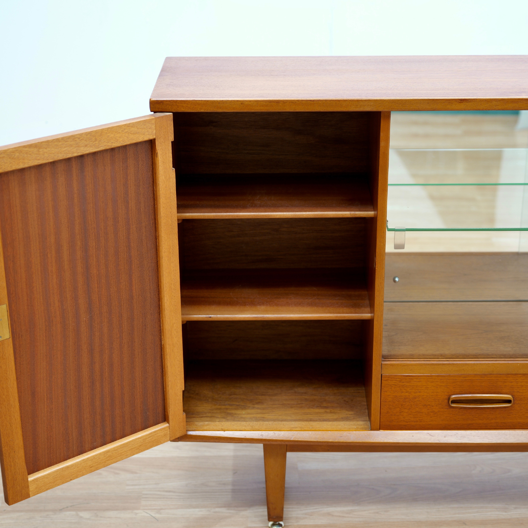 MID CENTURY TEAK CHINA DISPLAY CABINET SIDEBOARD BY JENTIQUE FURNITURE