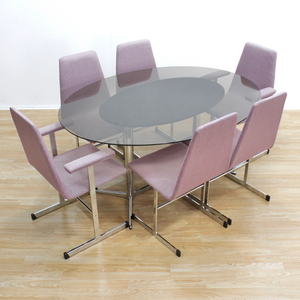 VINTAGE POST MODERN CHROME TABLE & CHAIRS BY TIM BATES FOR PIEFF FURNITURE