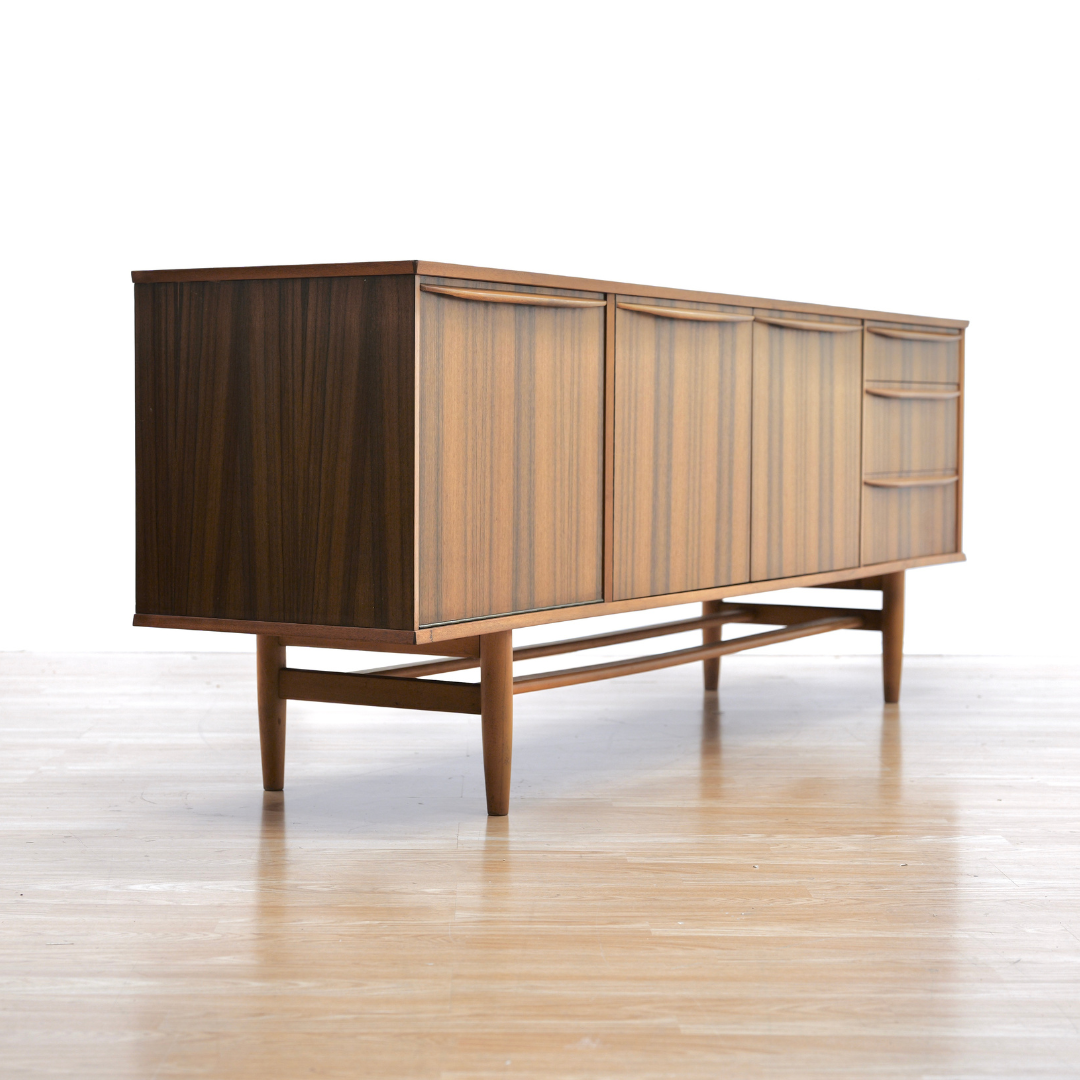 MID CENTURY LONG TEAK CREDENZA BY NEIL MORRIS FOR MORRIS OF GLASGOW