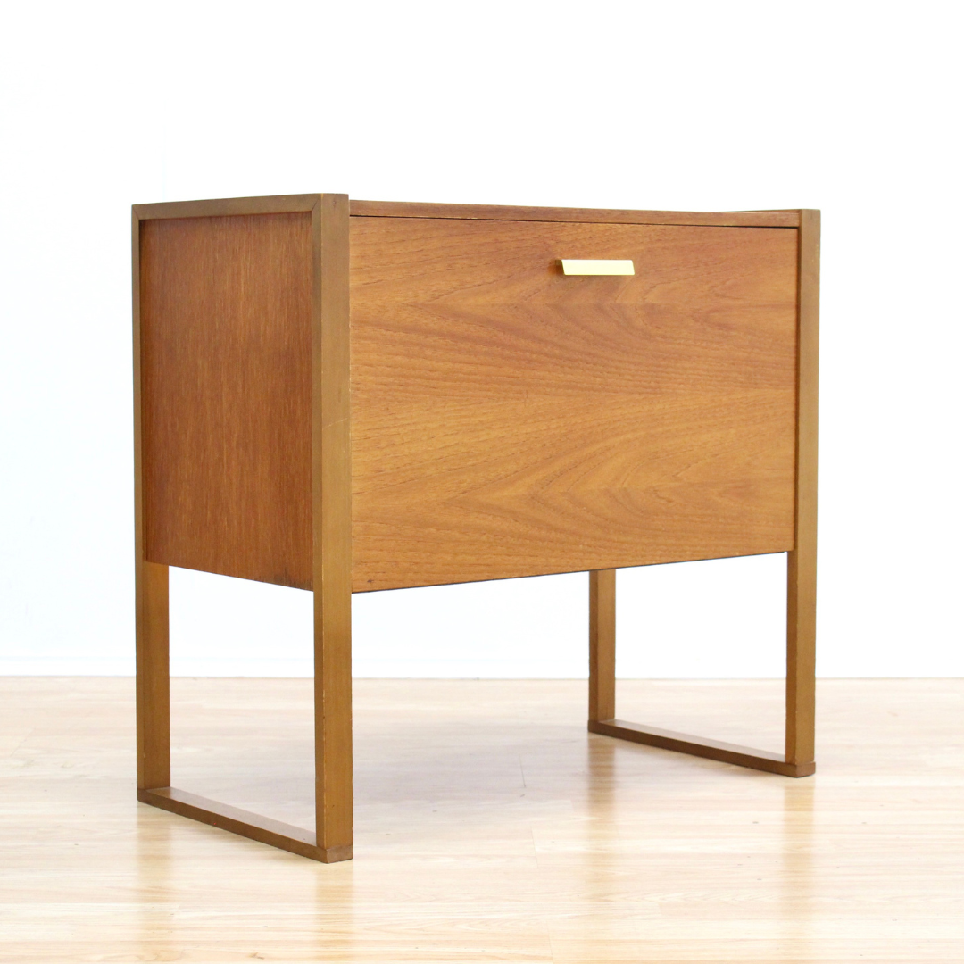 MID CENTURY TEAK RECORD STORAGE CABINET