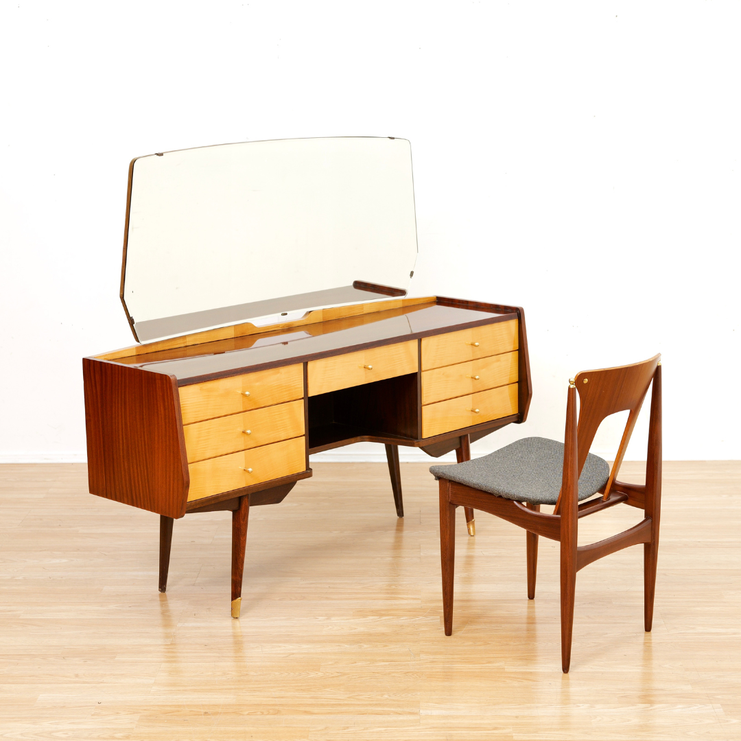 Vintage Italian Marino Vanity Lacquered Maple & Sycamore