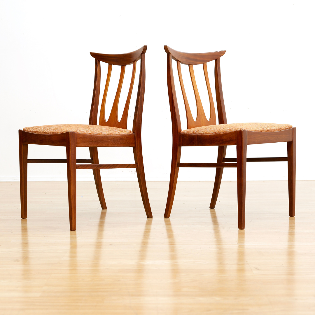 SET OF SIX MID CENTURY DINING CHAIRS BY G PLAN IN ORANGE