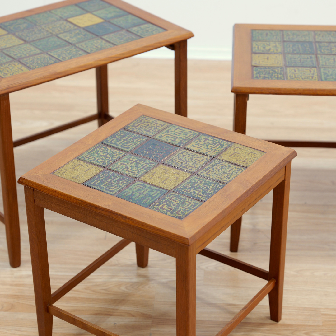 DANISH MODERN TEAK & TILE TOP NESTING  TABLES