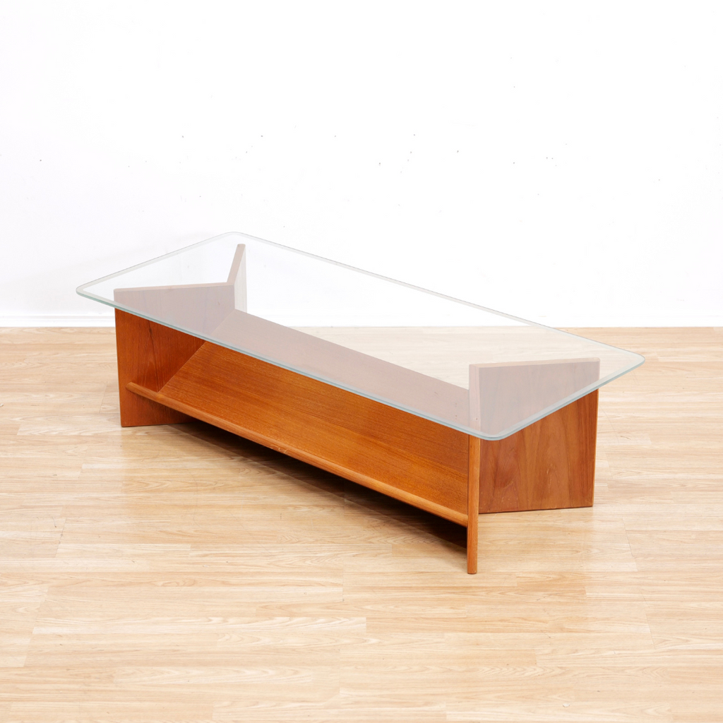 VINTAGE TEAK & GLASS COFFEE TABLE WITH MAGAZINE SHELVES BY G PLAN