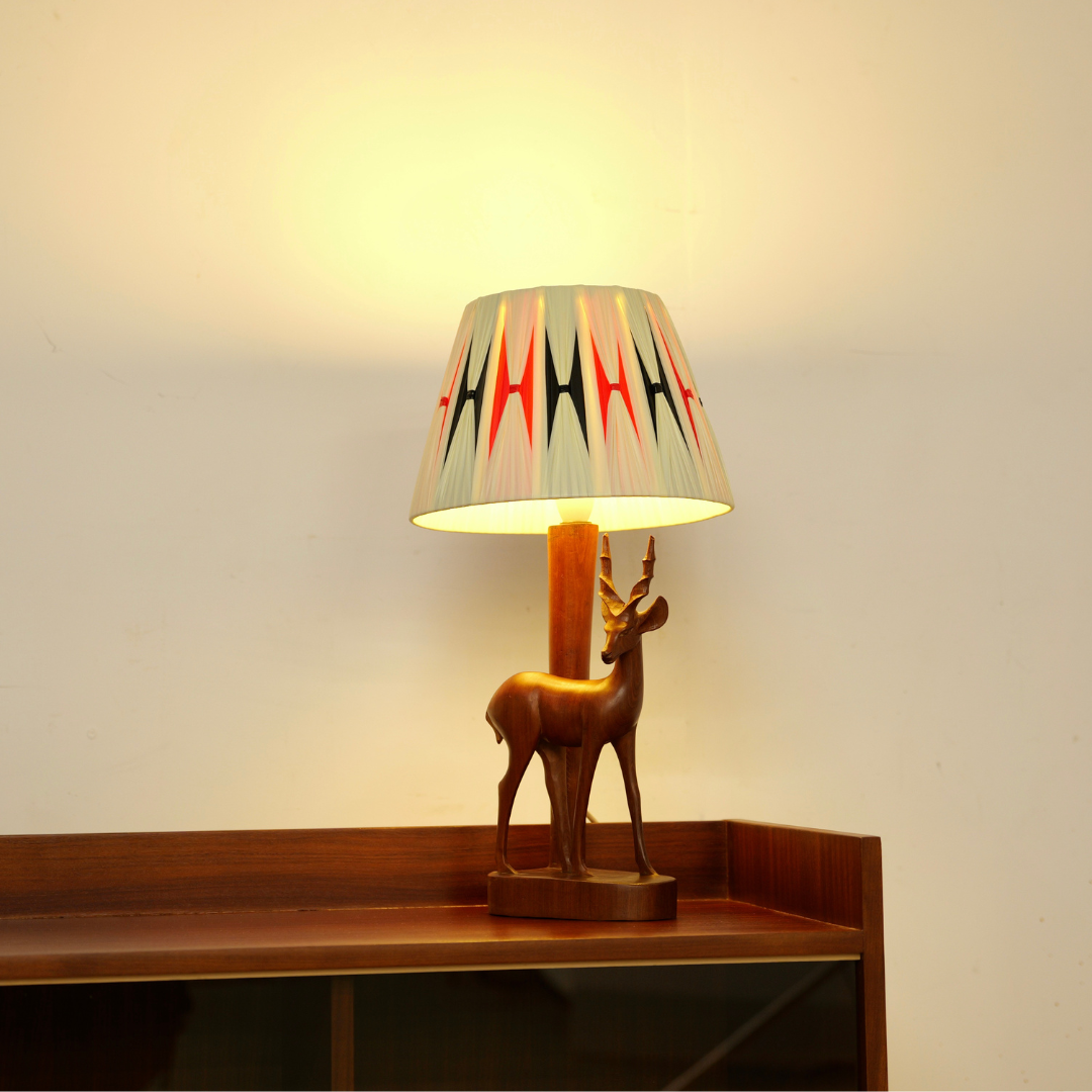 Hand Carved 1950s African Teak Antelope Lamp with Atomic Shade