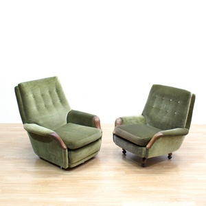MID CENTURY GREEN VELVET SOFA & CHAIRS BY HEALS OF LONDON