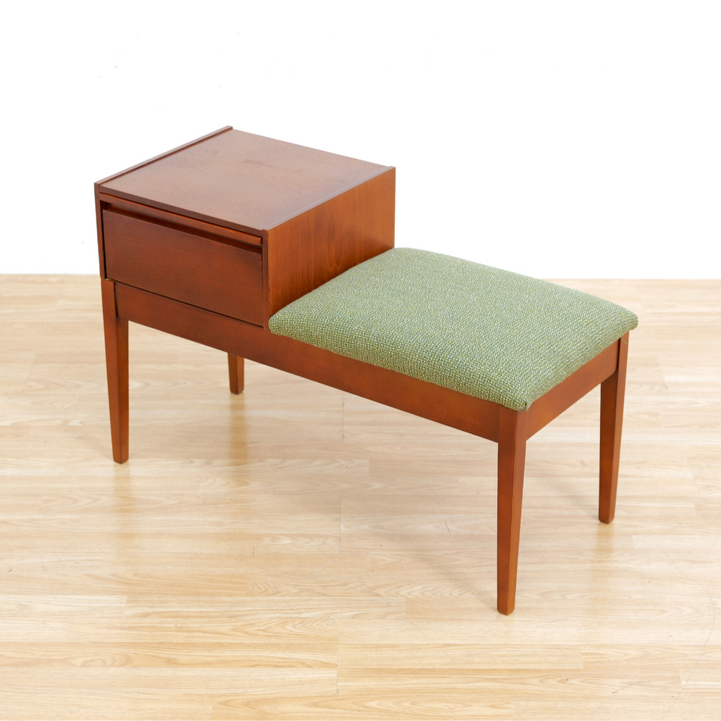 MID CENTURY ENTRYWAY IN TEAK & GREEN BENCH BY CHIPPY HEATH