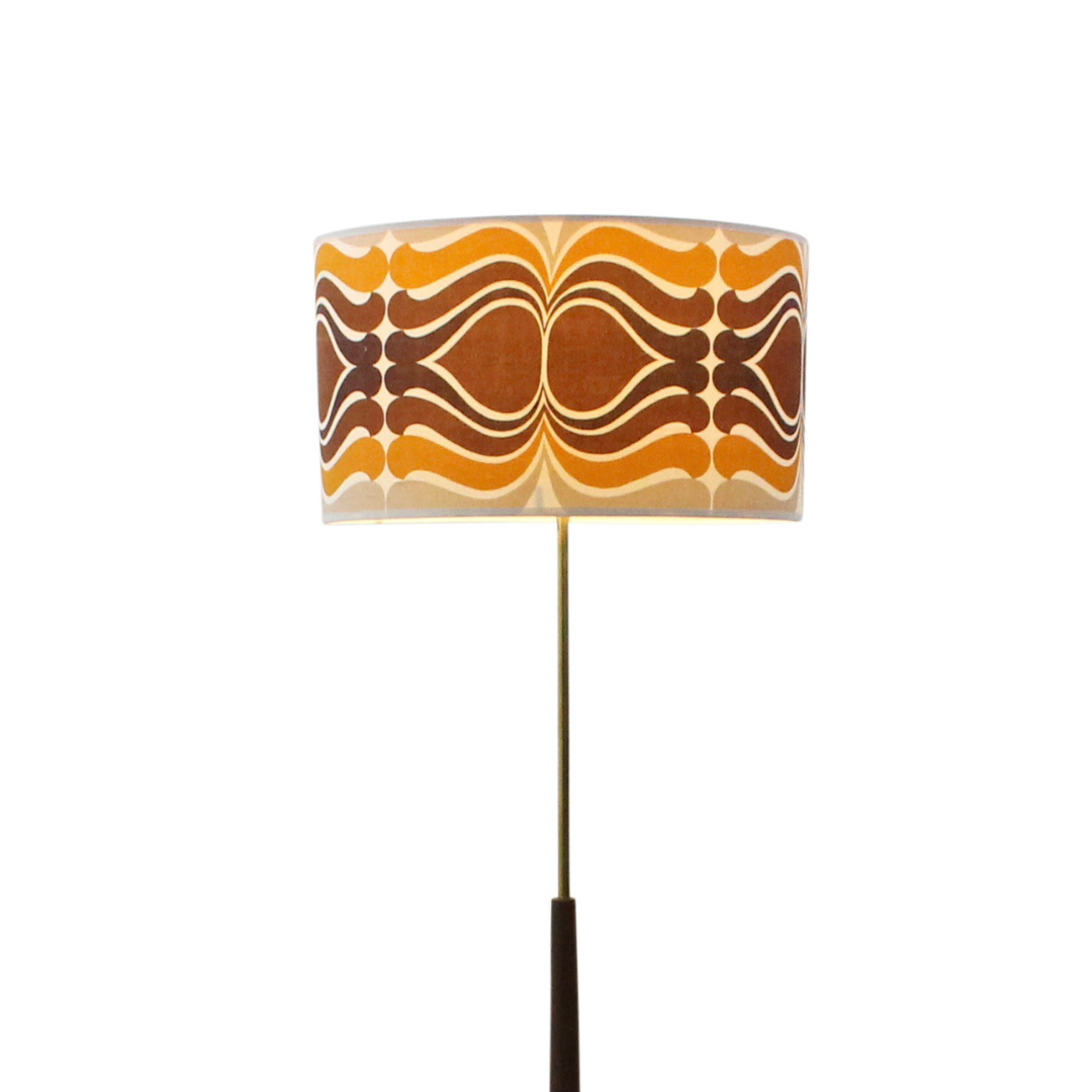 Mid Century Teak Standing Floor Lamp & Psychedelic Shade