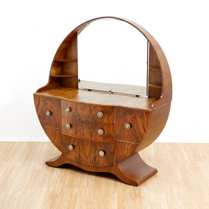 1960S ART DECO REVIVAL WALNUT VANITY DRESSER AND MIRROR