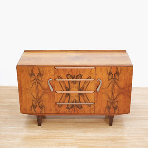 1930S ENGLISH ART DECO MATCHBOOK GRAIN BUFFET CREDENZA BY FARLOW