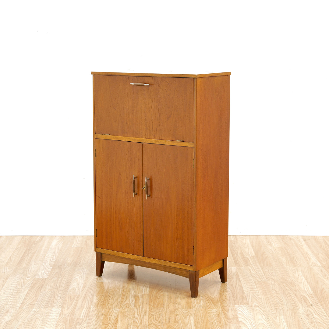 1960S TEAK ENGLISH DRY BAR LIQUOR CABINET