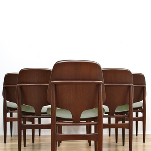 SET OF SIX MID CENTURY DINING CHAIRS BY ELLIOTS OF NEWBURY IN OLIVE GREEN