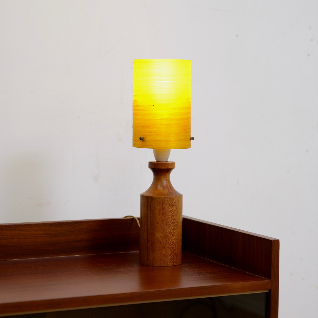 TEAK 1960S DANISH LAMP AND FIBERGLASS SHADE