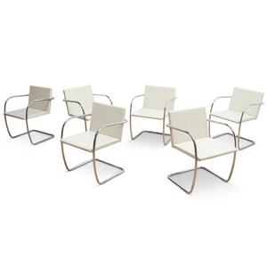 MIES VAN DER ROHE FOR KNOLL SET OF SIX LEATHER & CHROME CHAIRS