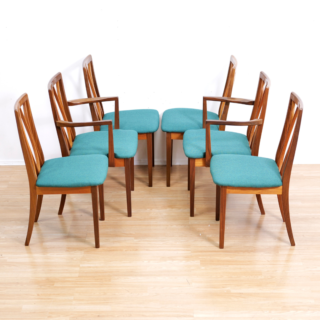 Set of Six Mid Century Dining Chairs by G Plan in Teal