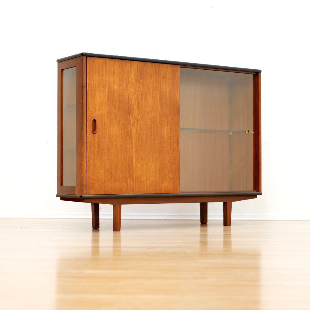 MID CENTURY TEAK CHINA DISPLAY CABINET