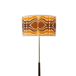 MID CENTURY TEAK STANDING FLOOR LAMP & PSYCHEDELIC SHADE