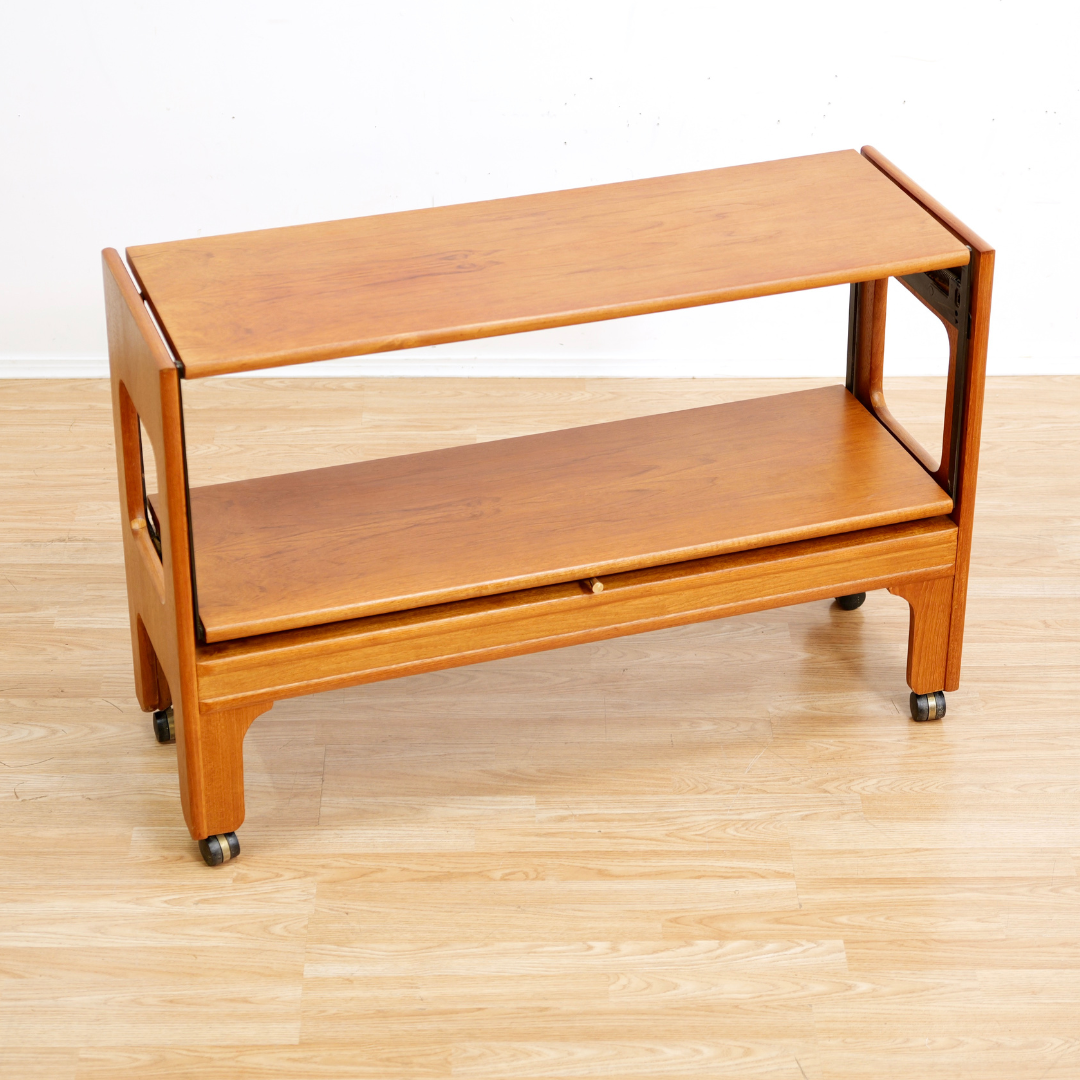 MID CENTURY MECHANICAL BAR CART FOLDING CONSOLE TABLE