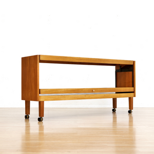 LARGE MID CENTURY MECHANICAL BAR CART FOLDING CONSOLE TABLE