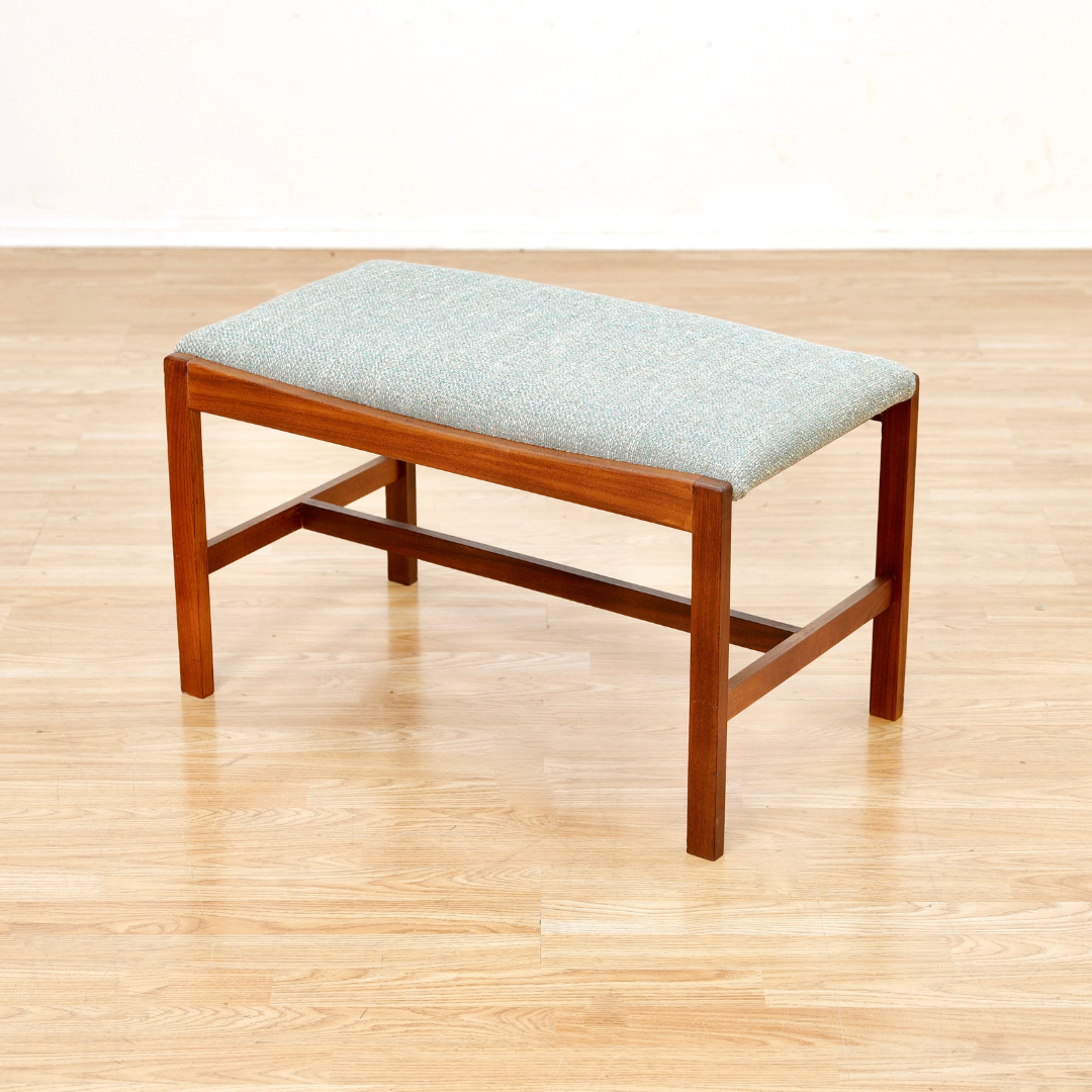 WIDE TEAK MID CENTURY VANITY STOOL