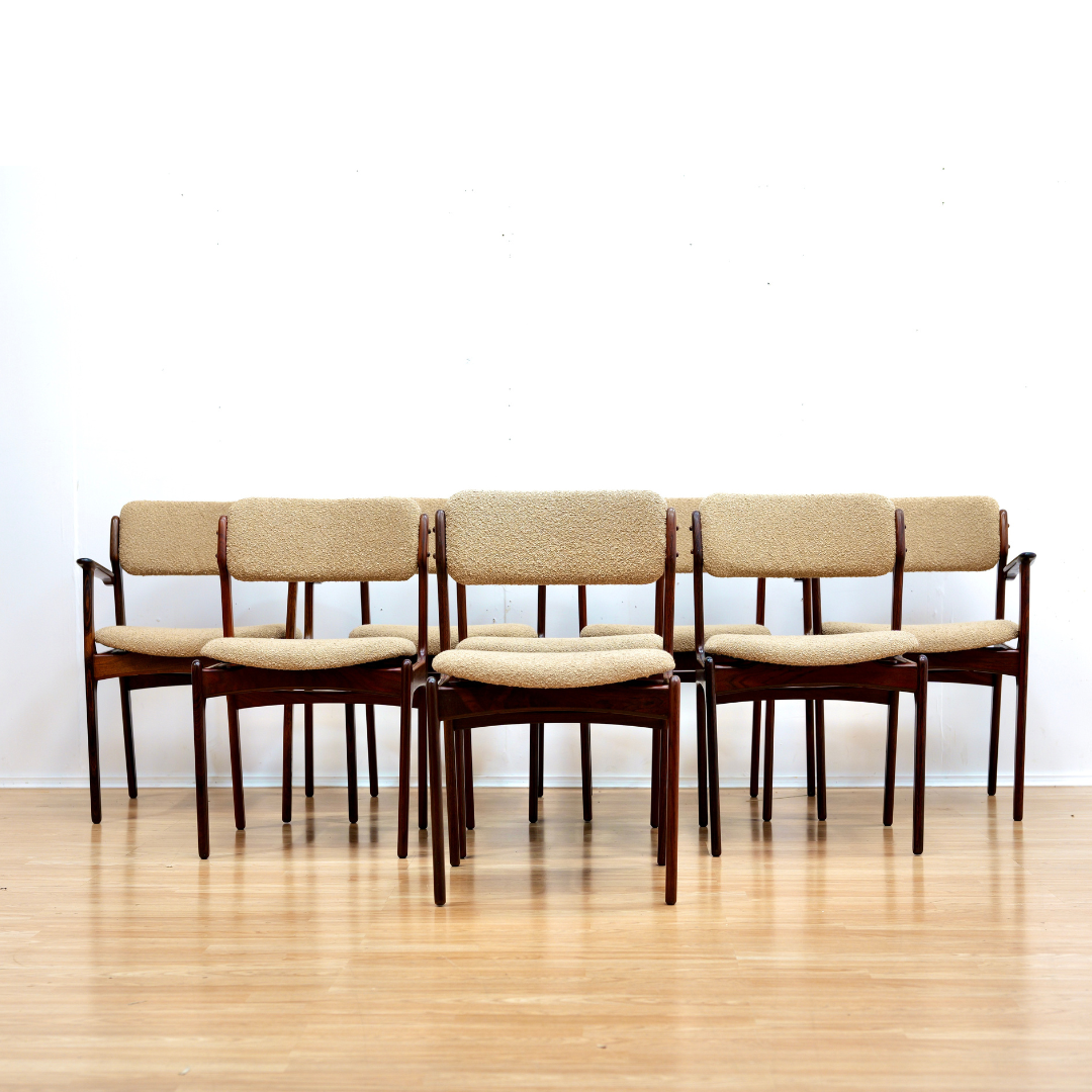 SET OF EIGHT DANISH MODERN MODEL 49 ROSEWOOD DINING CHAIRS BY ERIK BUCH