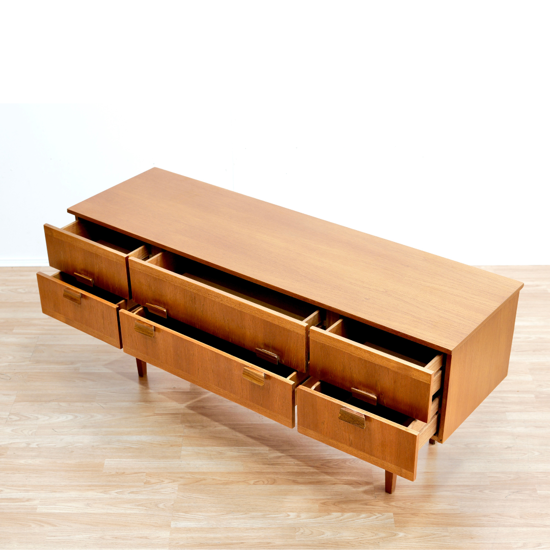 MID CENTURY TEAK SIX DRAWER DRESSER BY AUSTINSUITE