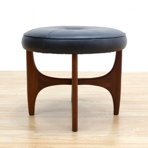 MID CENTURY ASTRO VANITY STOOL BY G PLAN IN BLACK LEATHER