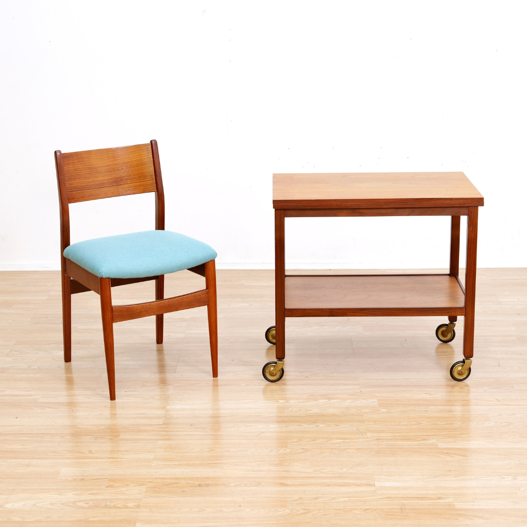 MID CENTURY TEAK FOLDING BAR CART