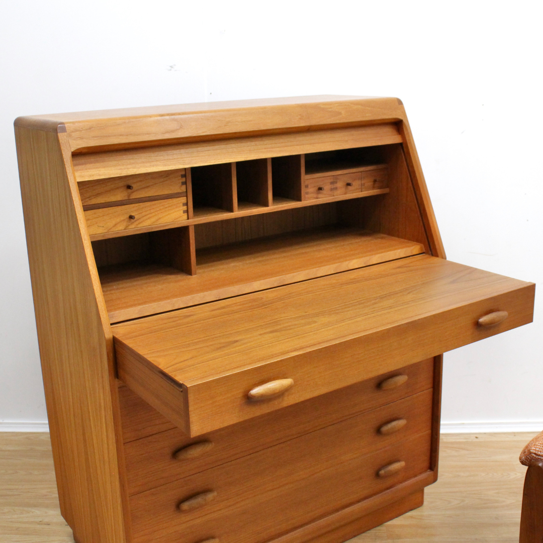 DANISH MODERN TEAK SECRETARY DESK BY BENT MØLLER JØRGENSEN FOR DYRLUND FURNITURE