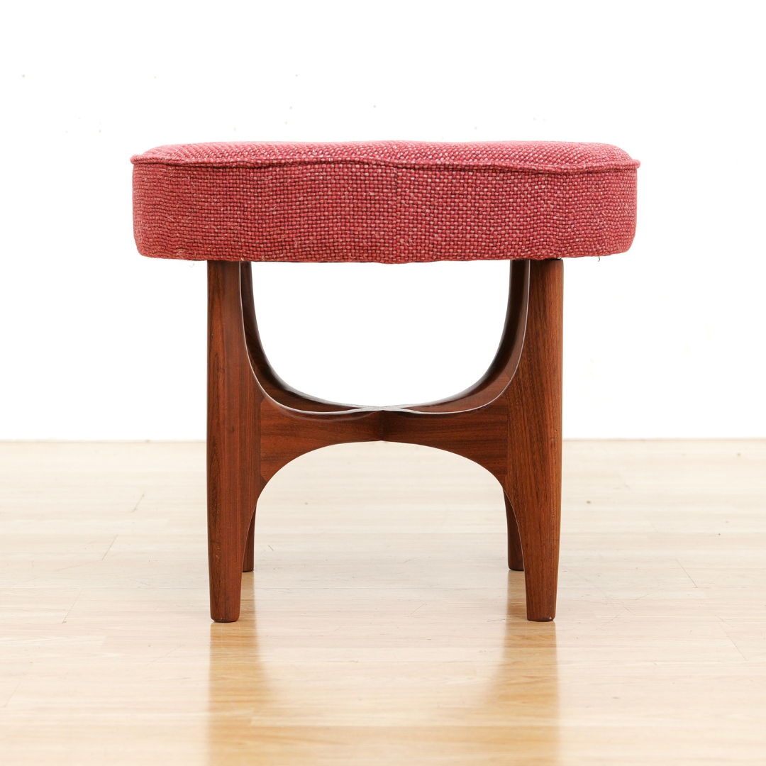MID CENTURY ASTRO VANITY STOOL BY G PLAN IN TEAK & RED