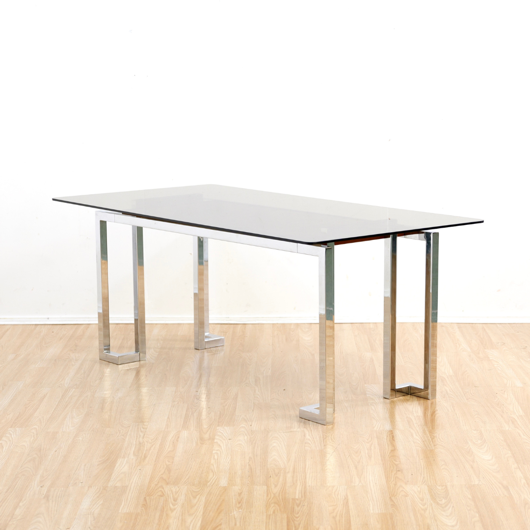 VINTAGE 1970s POST MODERN CHROME DESK TABLE BY TIM BATES FOR PIEFF FURNITURE