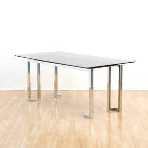 VINTAGE 1970s POST MODERN CHROME DESK TABLE BY TIM BATES FOR PIEFF FURNITURE