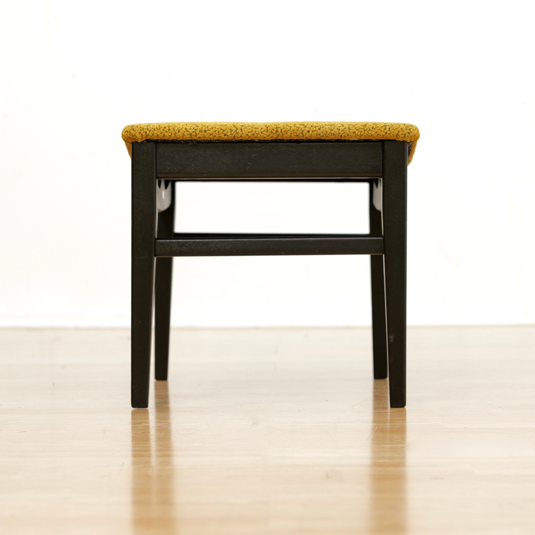 MID CENTURY ATOMIC VANITY STOOL IN EBONY & OCHRE