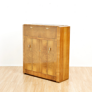 1930S ENGLISH ART DECO WALNUT BURL DRY BAR LIQUOR CABINET