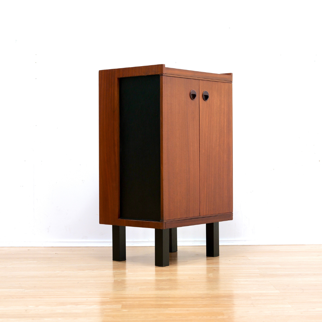 MID CENTURY TEAK VINYL RECORD STORAGE CABINET