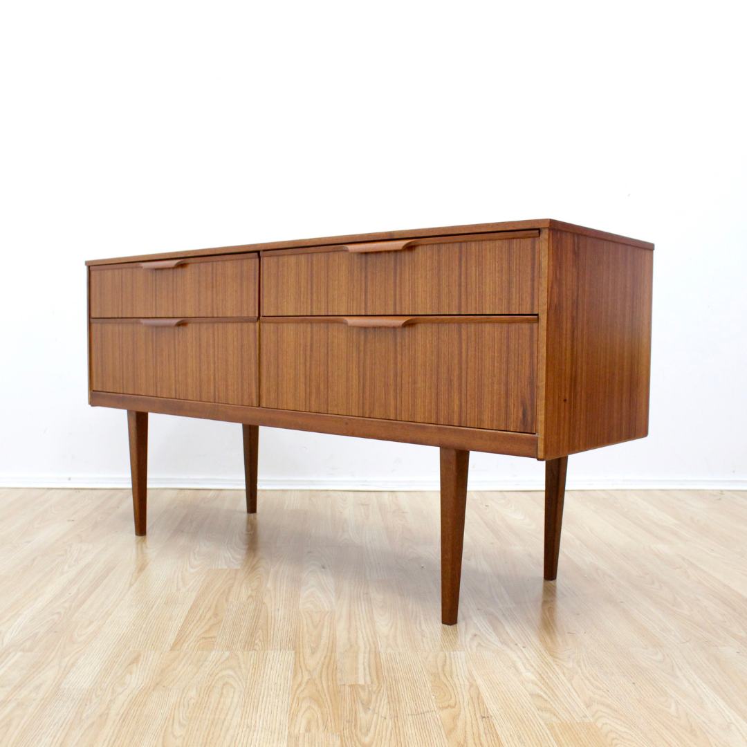 MID CENTURY FOUR DRAWER TEAK DRESSER BY AUSTINSUITE