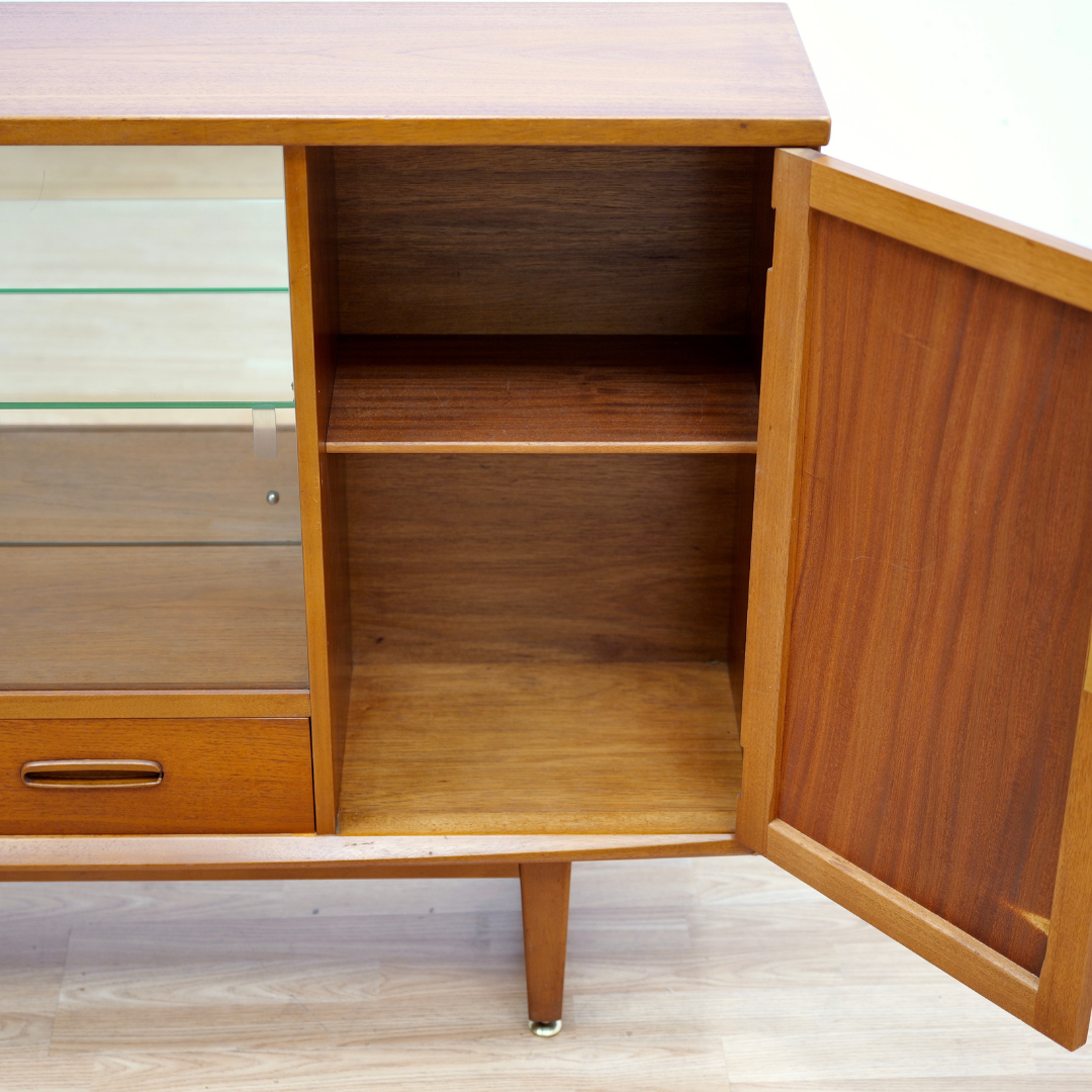 MID CENTURY TEAK CHINA DISPLAY CABINET SIDEBOARD BY JENTIQUE FURNITURE