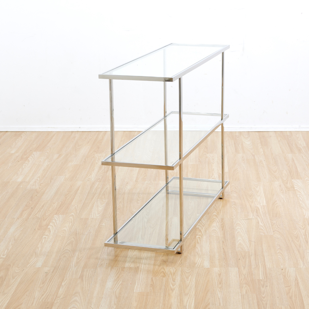 1970s Chrome and Glass Post Modern Bookcase & Coffee Table Set