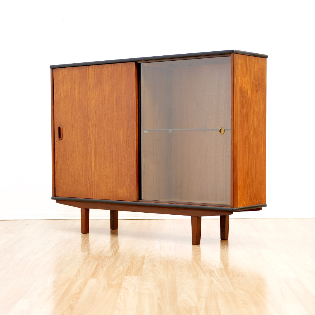 MID CENTURY TEAK CHINA DISPLAY CABINET