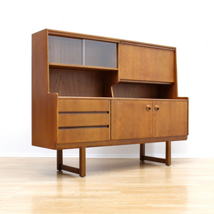 MID CENTURY TALL CREDENZA HIGHBOARD BUFFET BY TURNIDGE OF LONDON