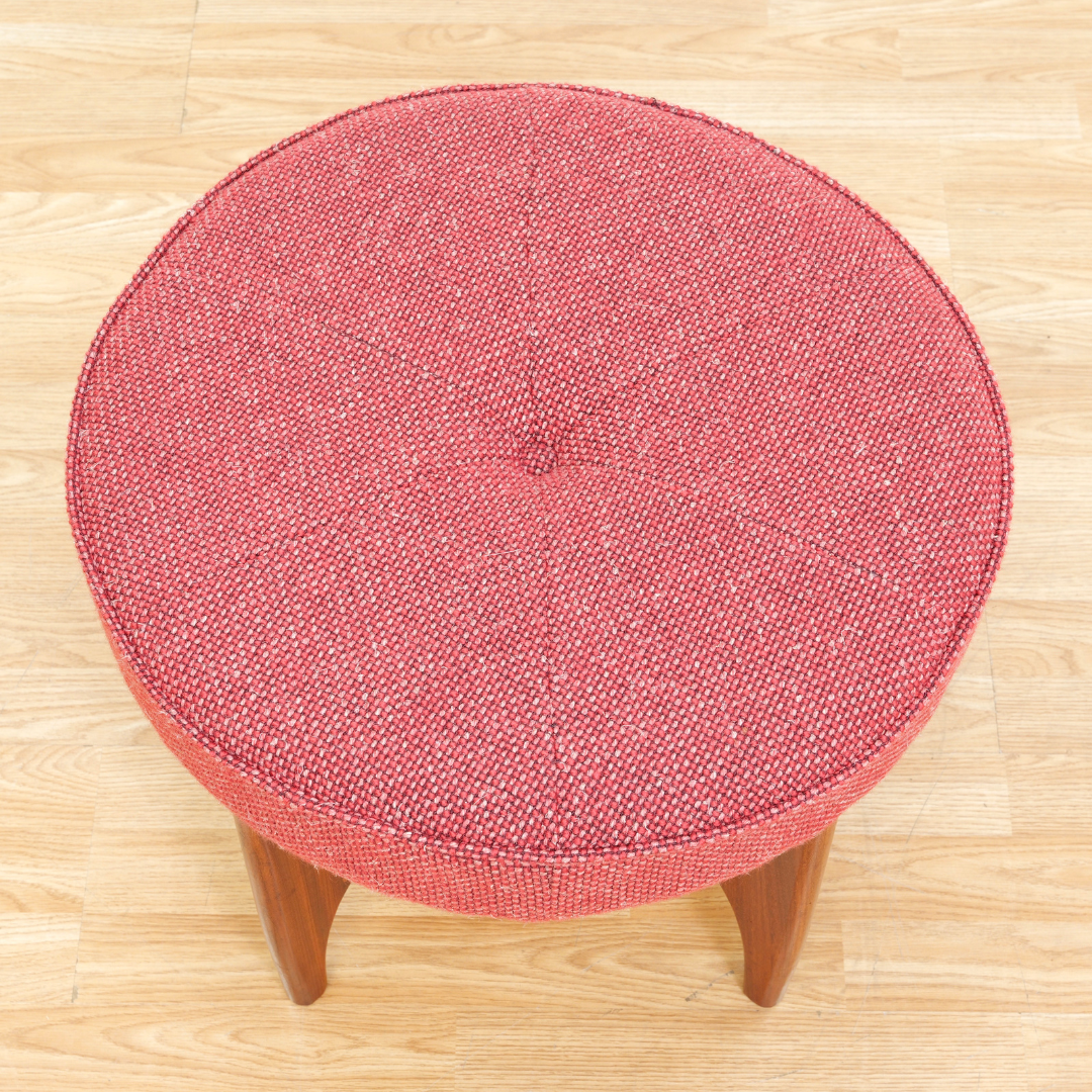 MID CENTURY ASTRO VANITY STOOL BY G PLAN IN TEAK & RED
