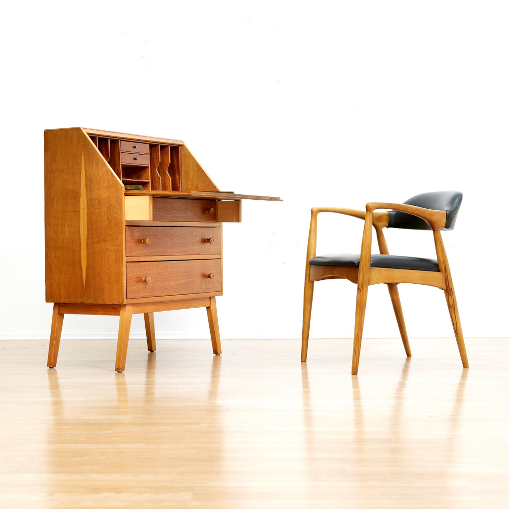MID CENTURY OAK SECRETARY DESK BY FINELINE FURNITURE OF LONDON