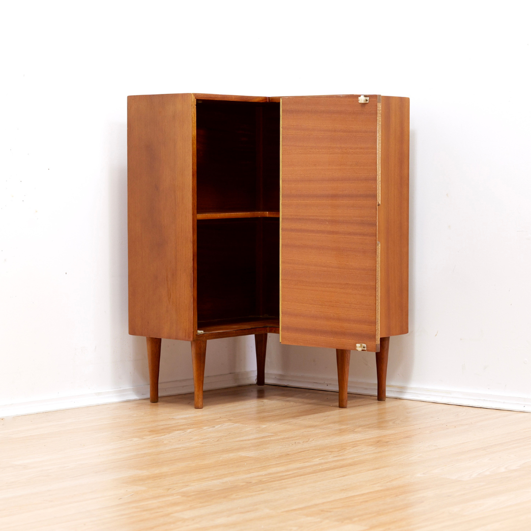 MID CENTURY MAHOGANY & ROSEWOOD CORNER UNIT BY MORRIS OF GLASGOW