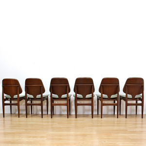 SET OF SIX MID CENTURY DINING CHAIRS BY ELLIOTS OF NEWBURY IN OLIVE GREEN