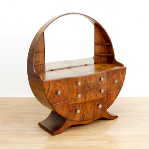 1960S ART DECO REVIVAL WALNUT VANITY DRESSER AND MIRROR