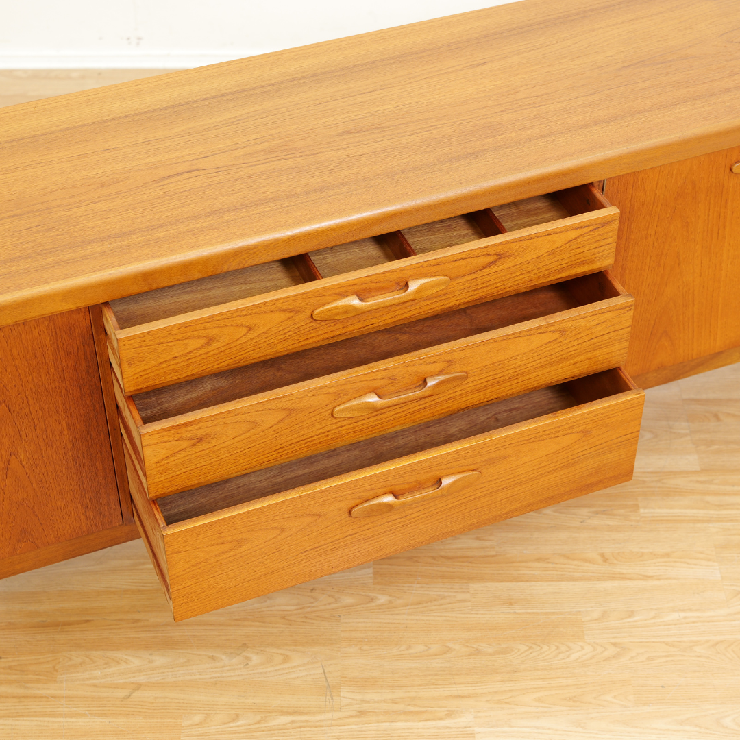 LONG MID CENTURY TEAK CREDENZA BY NATHAN FURNITURE OF LONDON