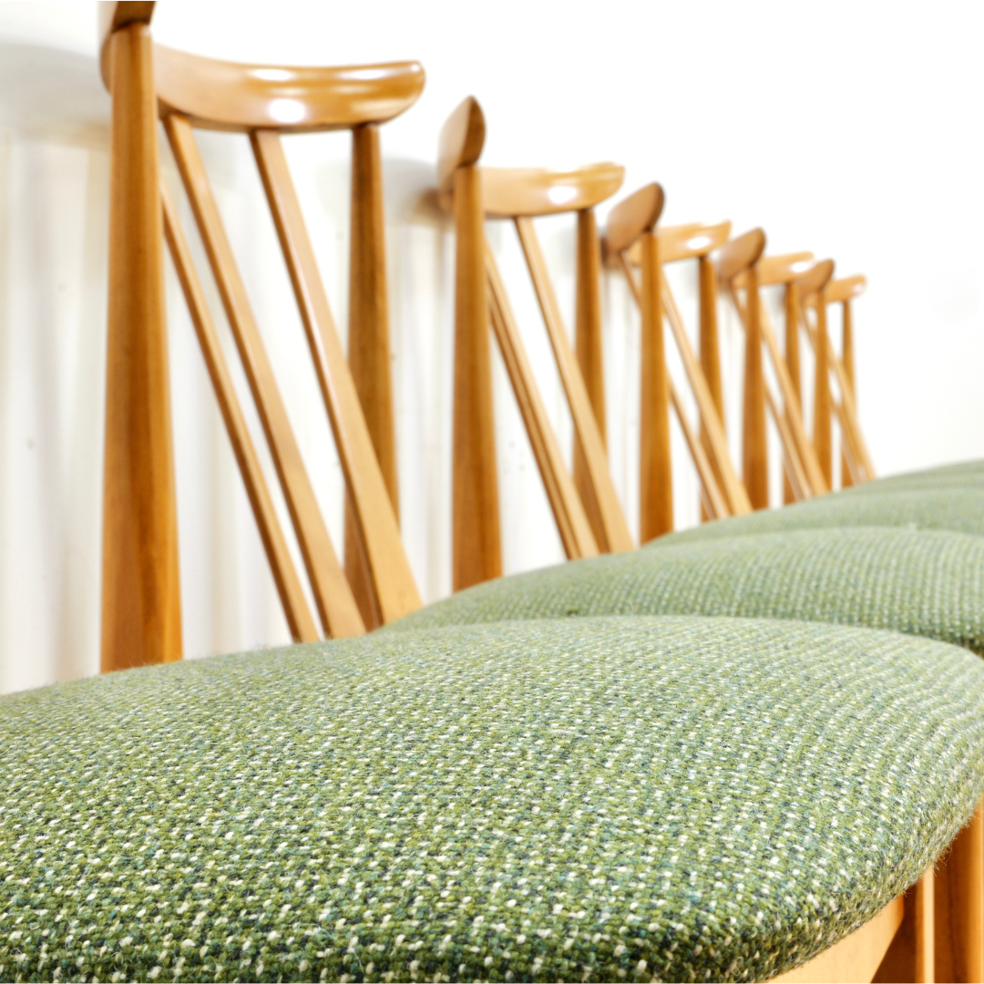 SET OF SIX MID CENTURY DINING CHAIRS BY ELLIOTS OF NEWBURY